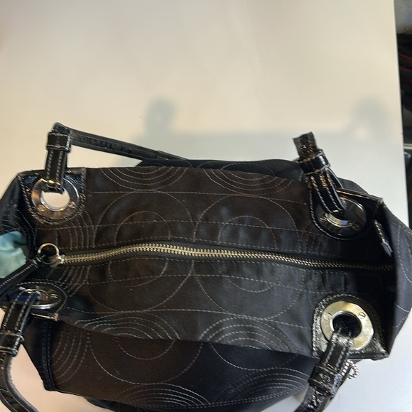 COACH LEATHERWEAR BLACK NYLON WITH SILVER ACCENTS TOTE HANDBAG - Picture 6 of 16